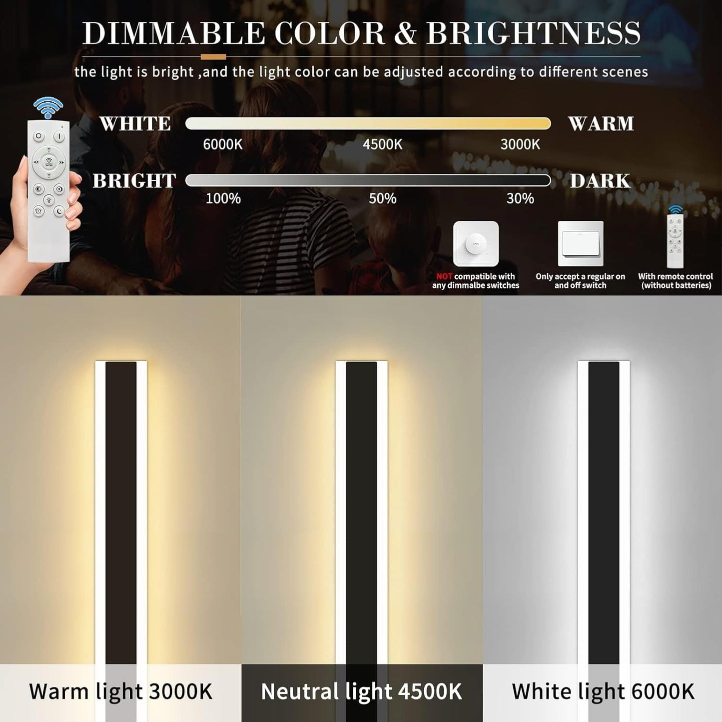 Mikeru 2Pack 71Inch Outdoor Wall Light Fixtures  10%-100% Dimmable Outdoor Wall Lights Exterior Front Porch Light 3000-6000K Wall Mounted Led Lighting For Basement  Shop Garage Lighting