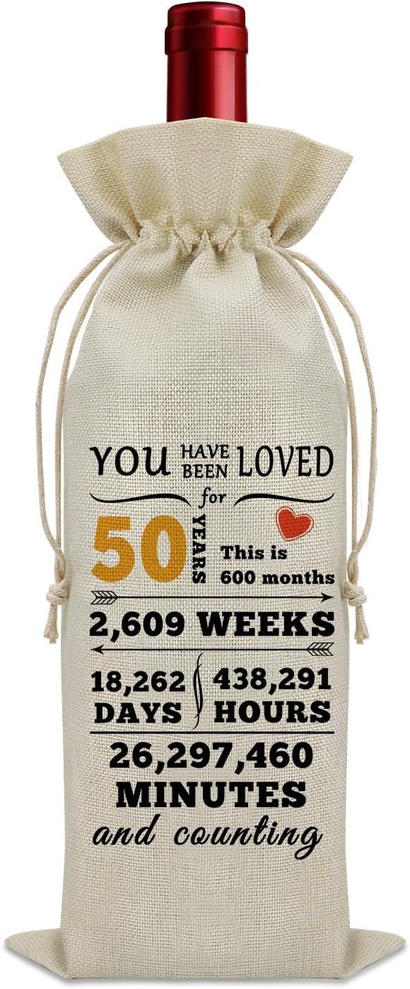 Sazuwu Happy 50th Birthday Gifts for Women Wine Bag 50 Year Old Birthday Gifts for Men Wine Bottle Storage Bag Funny Turning 50 Gifts Born in 1974 Gifts Wine Accessories Gifts for Wine Lovers