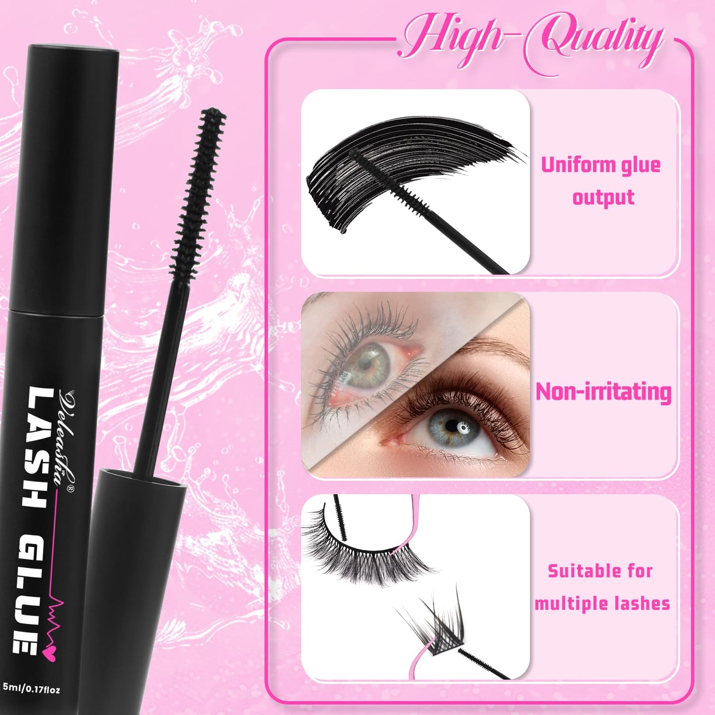 Veleasha Lash Glue Waterproof Long Lasting Eyelashes Glue for Cluster Lashes Super Hold Fast Drying Eyelash Bond for DIY Eyelash