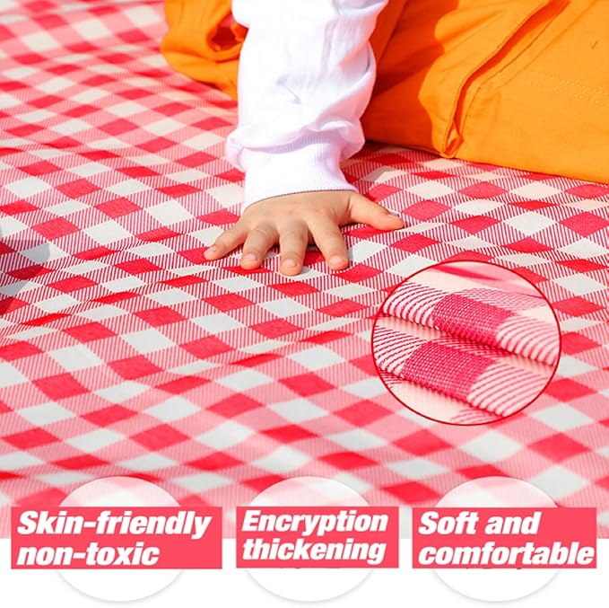 Outdoor Picnic Blanket, Foldable Waterproof Sand Beach Mat in Large 80x60in for Beach Camping Hiking Travel Family Concerts Portable Beach Blankets (Red)