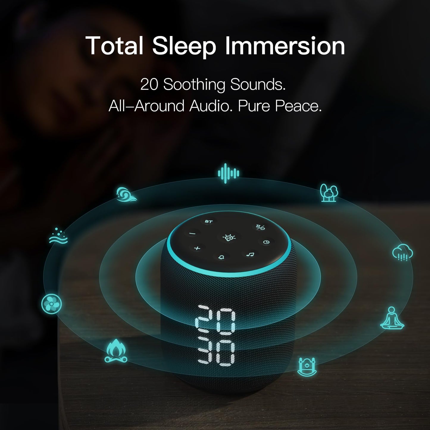 REACHER Sound Machine Alarm Clock for Kids, Portable Sound Machine for Sleep Friendly, Small Rechargable Bluetooth Alarm Clock for Travel, Glow Night Light for Bedroom Nursery Travel Dorm Bedside