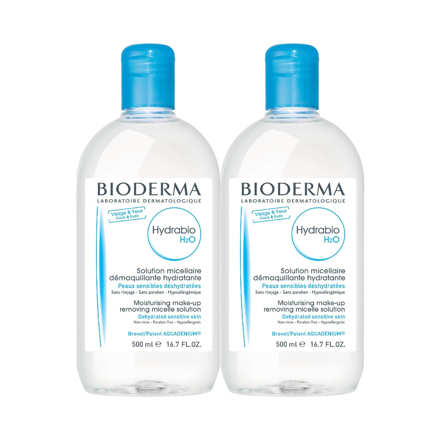 Bioderma Hydrabio DUO H2O Micellar Water Cleansing and Make-Up Removing for Dehydrated Sensitive Skin, 33.4 Fl Oz