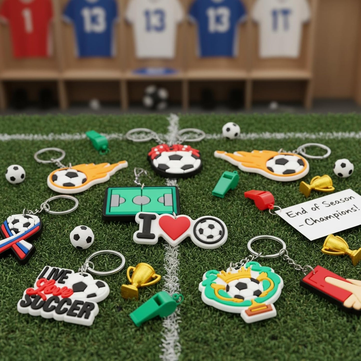 Batiyeer 72 Pack Soccer Keychains Bulk Party Favors Sports Ball Key Chains Funny Keyring Gifts for Birthday Supplies
