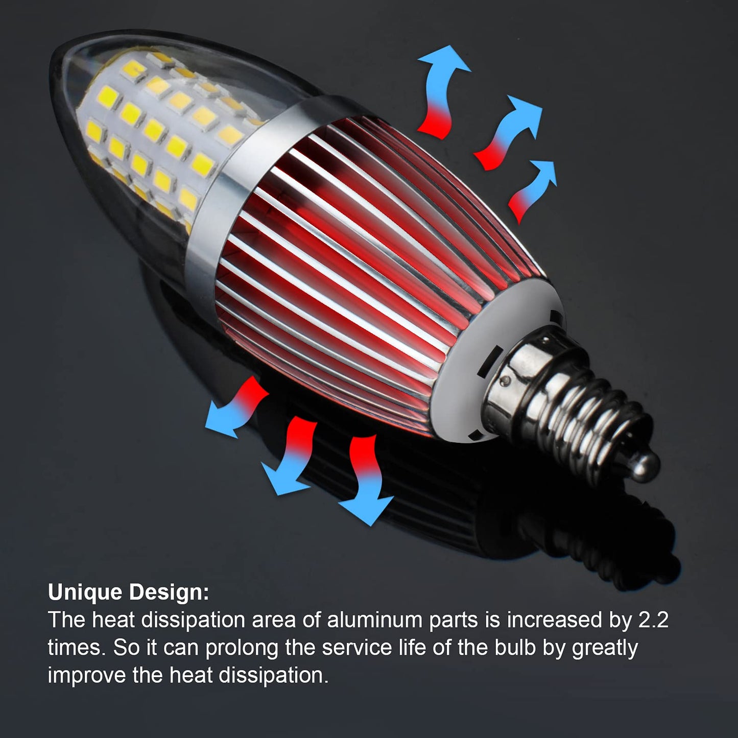 gezee LED Candelabra Bulb 12W 100W Equivalent Daylight White 6000K E12 Base Torpedo Shape 4-Pack