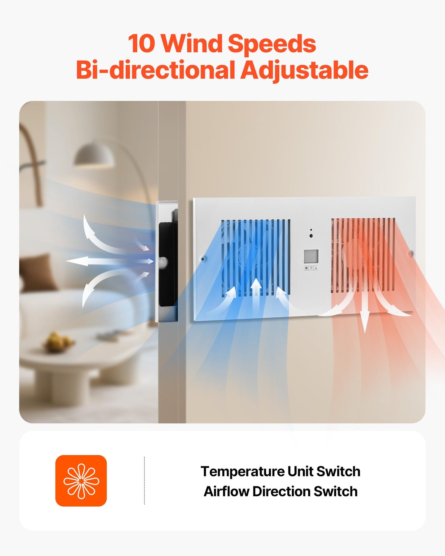 Vevor Room To Room Fan, Adjustable Dual Airflow Through-The-Wall Fan With Remote & Temperature Control, 300 Cfm 10-Speed Ventila