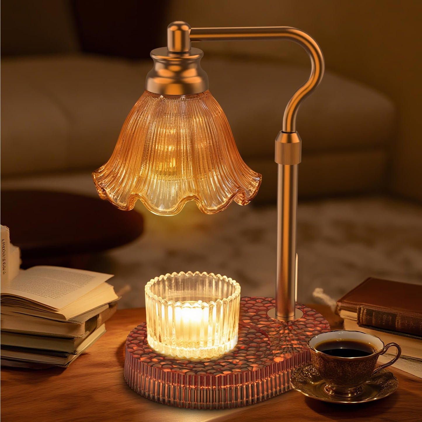 WYghyronic Candle Warmer Lamp with Adjustable Height - Flameless 4-Level Dimmable Wax Warmer, Timer Function & Stylish Design in Multiple Colors(Brown)