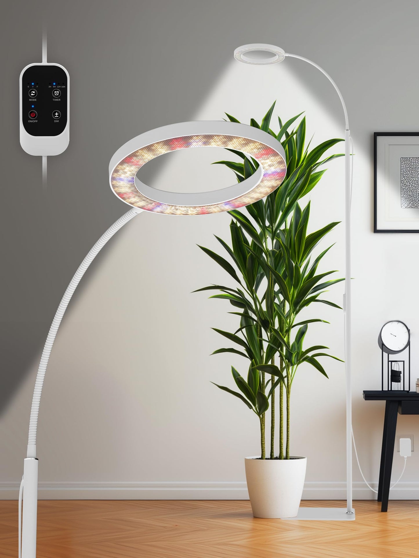 Glowrium Grow Lights For Indoor Plants  24W Full Spectrum Led Grow Light  Stepless Dimming 3 Lighting Mode And Adjustable Height  Plant Light With 3/9/12/16H Timer (White  24W)