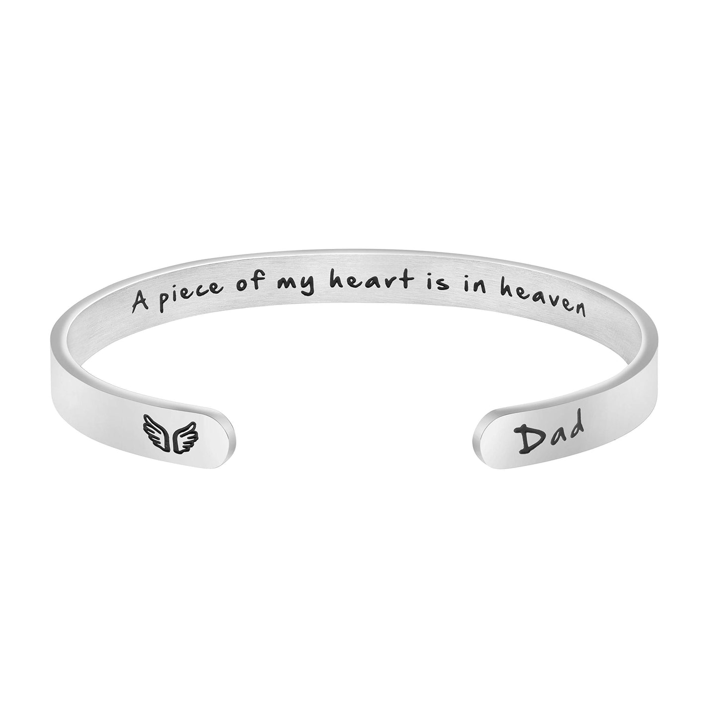 JoycuFF A Piece Of My Heart Is In Heaven Memorial Jewelry Loss of Dad Sympathy Gifts for Women Remembrance Mantra Cuff Bracelet