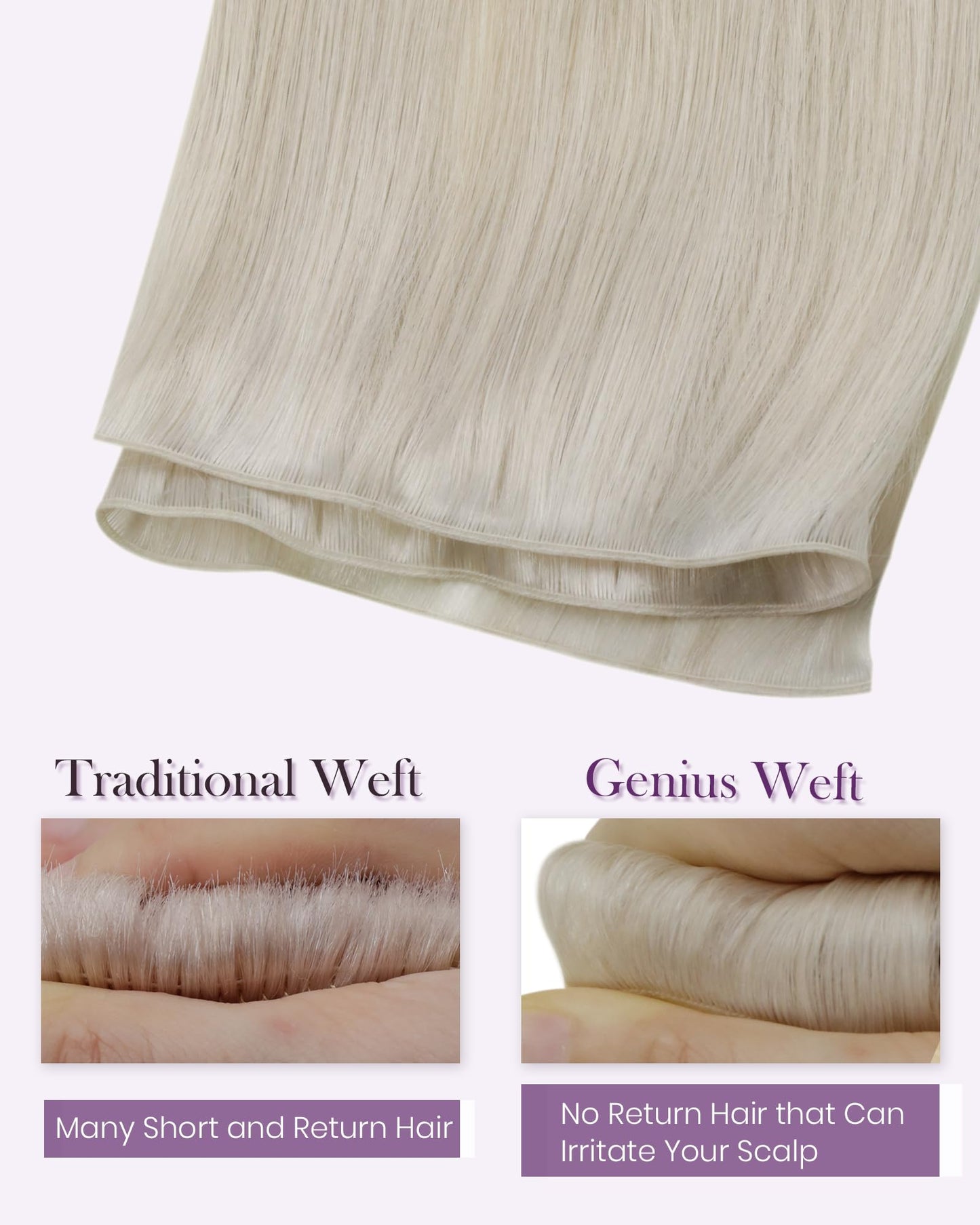 LaaVoo Hand Tied Weft Hiar Extensions Human Hair Blonde Sew in Hair Extensions Real Human Hair Platinum Blonde Genius Weft Exten
