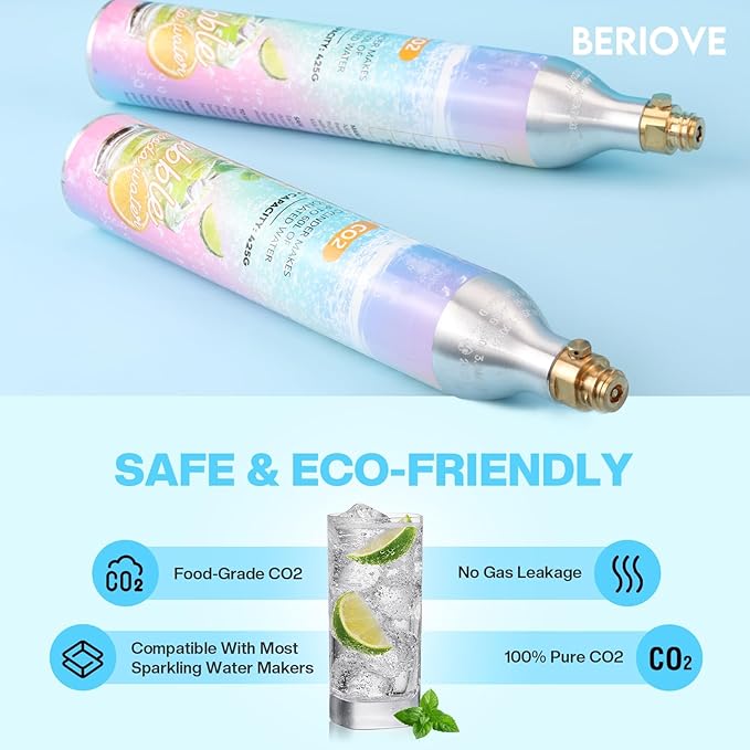 CO2 Cylinder for Soda Maker - 60L Durable CO2 Cartridges for Screw-In Soda Makers Compatible, Exchange Carbonator & Sparkling Water - Carbonates Any Drink with Threaded Cylinders (3PCS)