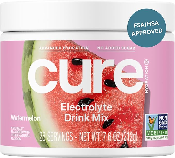 Cure Hydration | Plant-Based Electrolyte Drink Mix | No Added Sugar | FSA-HSA | Dehydration Relief Powder Made with Coconu...