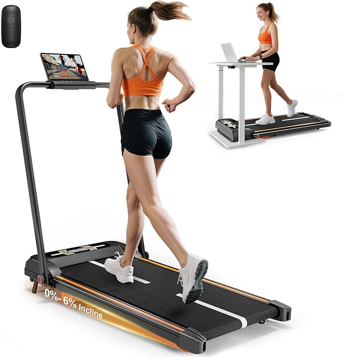 Incline Walking Pad Treadmill, 2.5HP Foldable Walking Pads, Compact Treadmill for Small Spaces Home Office with Handle Bar...