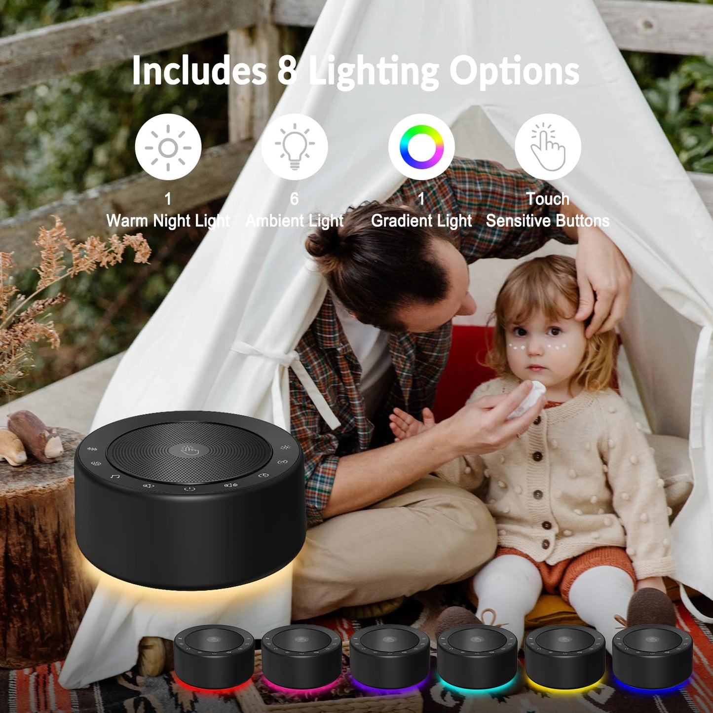 Kipcush Nursery Lamp with Sound Machine, 7 Colors Night Light, 30 Soothing Sounds, Touch Control, Black