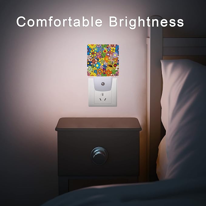 Hippies Flowers Night Light,Hippie Night Lights Plug into Wall 0.5W Sleep Friendly for Boys Girls Led Night Light Dusk to Dawn Sensor Nightlight for Stairway/Hallway/Bedroom
