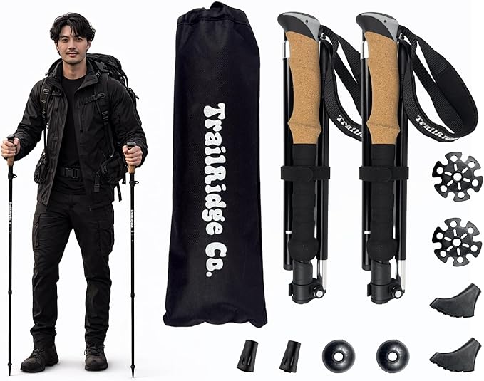 TrailRidge Co. Trekking Poles (2-Pack) – Lightweight Aircraft-Grade Aluminum Hiking/Walking Sticks, Quick-Lock Adjustable ...