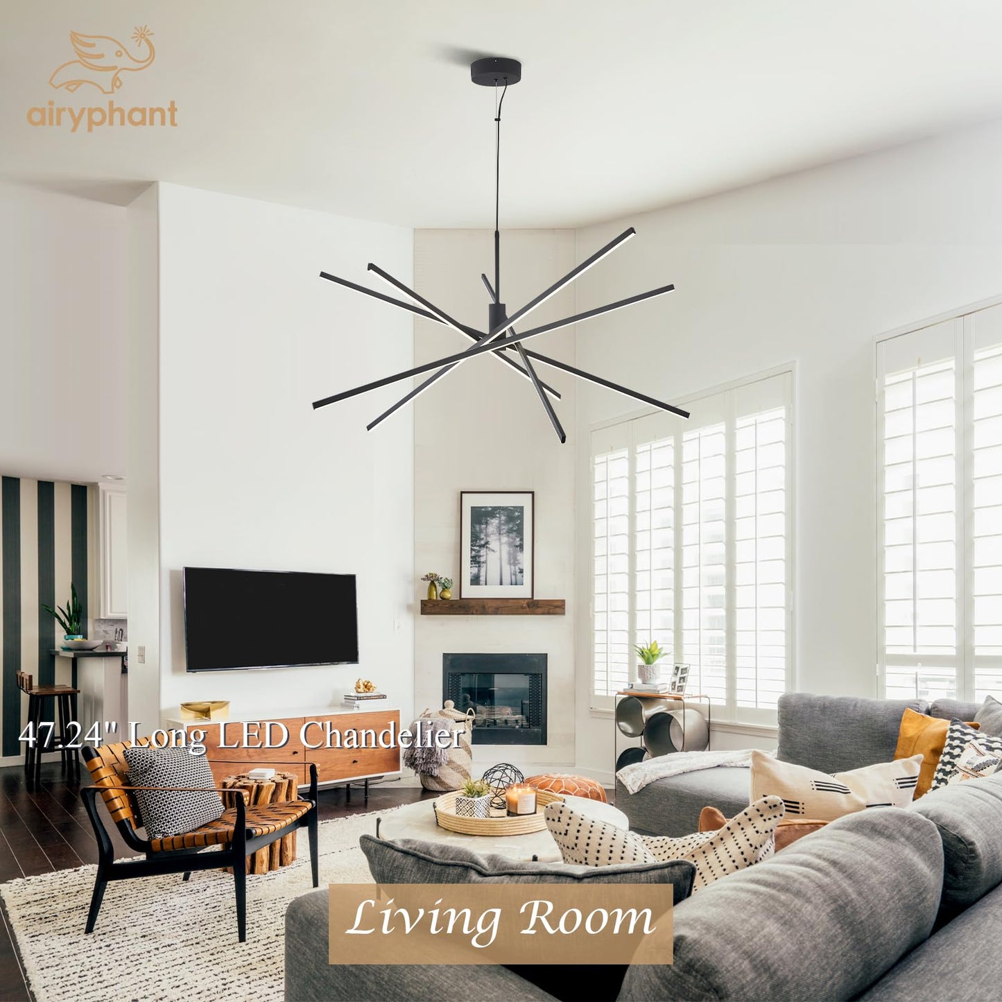 Airyphant Modern 47-Inch Big Chandelier For High Ceiling  Large Foyer Chandelier For Living Room Foyer Dining Room Ceiling Lighting Fixture For Staircase 85W