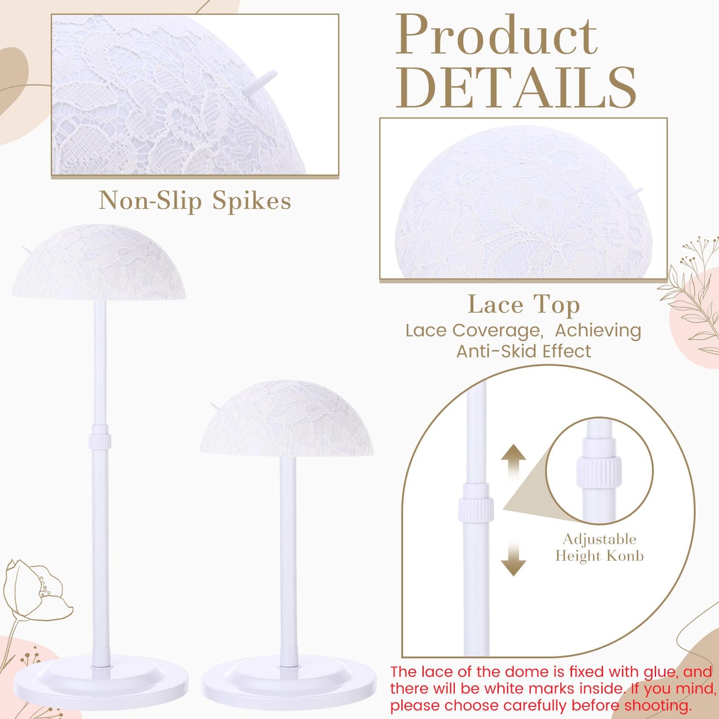 Geelin 4 Pack Wig Stand 9.8-18.9 Adjustable Height Wig Head Holder Non Slip Portable Hat/cap Display Stand for Multiple Wigs(Whi