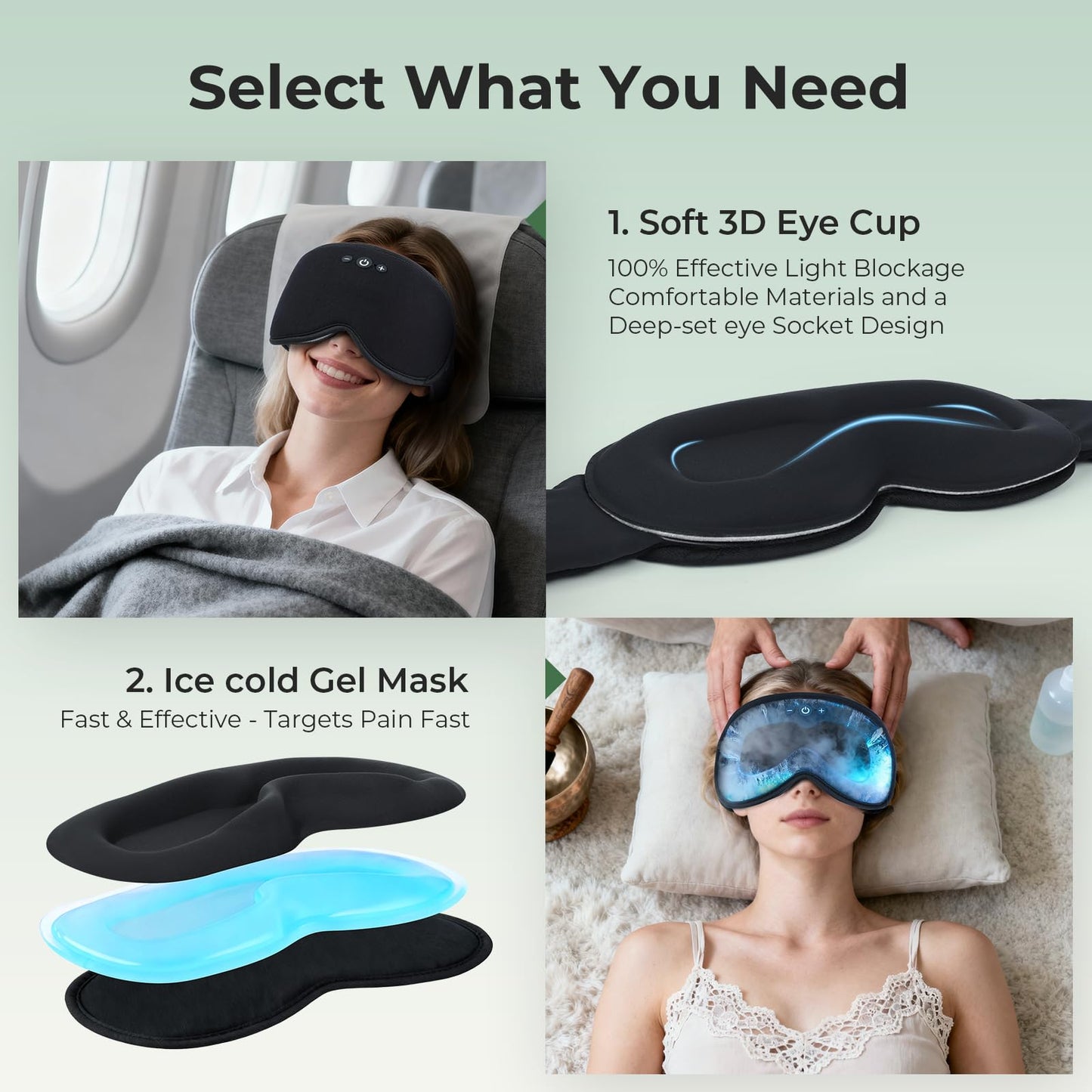 Smart Bluetooth Bamboo Cotton Sleep Mask Headphones, 3D Weighted Compress Cooling Gel Eye Mask 100% Blackout Sleep Mask Zero Eye Pressure|Warm&Cooling mask Hot Cold Therapy Sleep Headphones