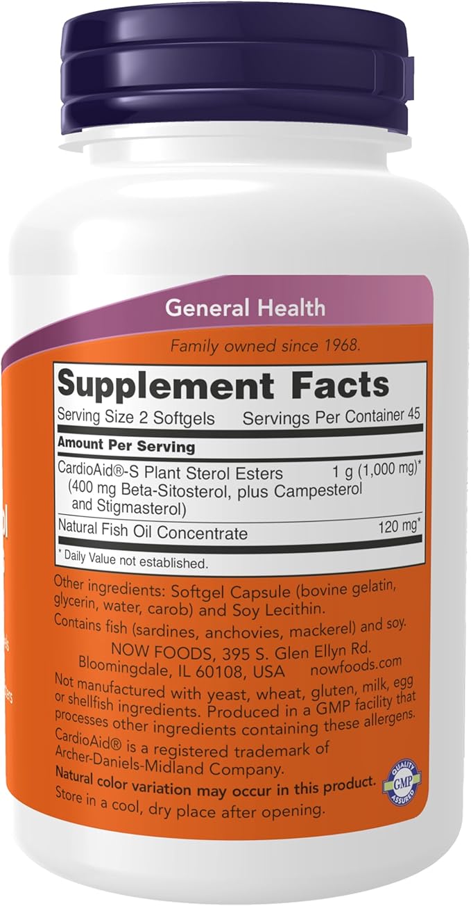 NOW Foods Supplements, Beta-Sitosterol Plant Sterols with CardioAid®-S Plant Sterol Esters and Added Fish Oil, 90 Softgels