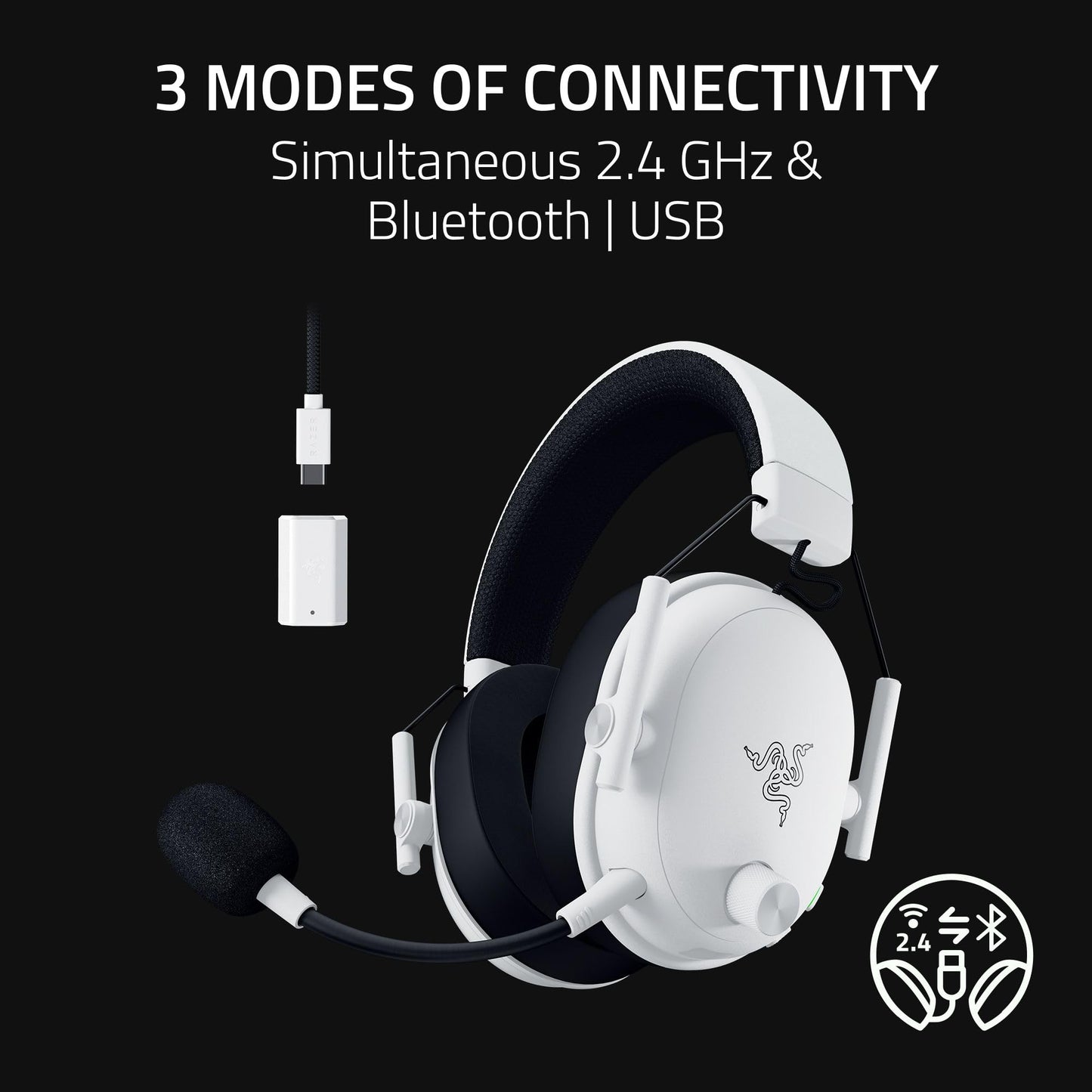 Razer Blackshark V3 Wireless Gaming Headset For Pc: 50Mm Drivers - Super Wideband Mic - 2.4 Ghz, Bluetooth, Usb - Works With Mac
