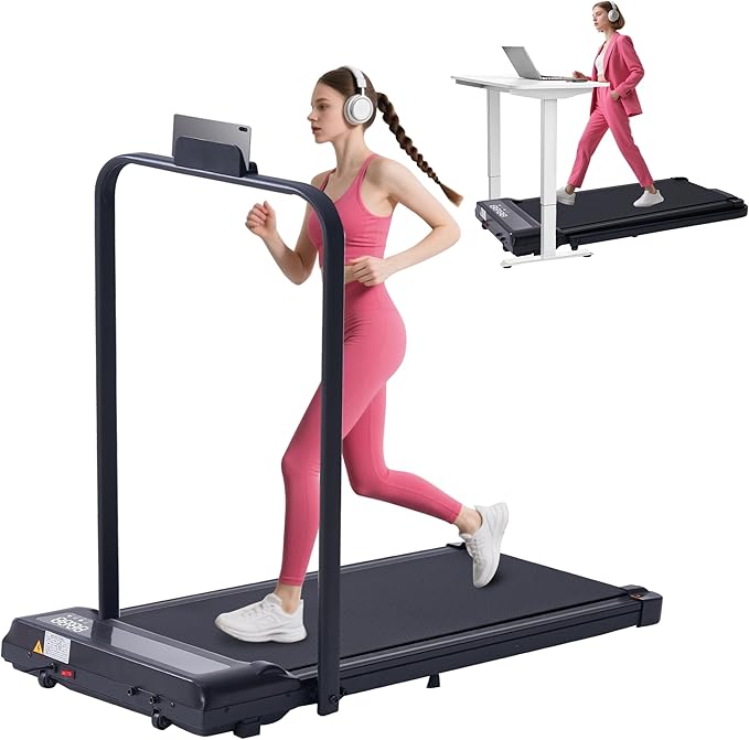 Portable Treadmill with Handles, 0.6-6.2MPH Compact Walking Pad with Handle Bar, 3.0HP Electric Walking Pads Treadmills fo...