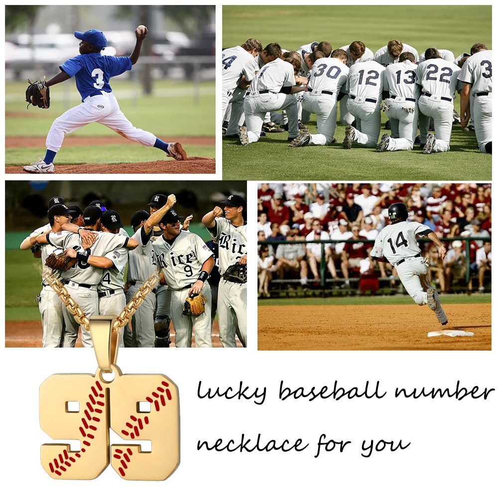 AIAINAGI Baseball Number Necklace for Men - Athletes Jersey Number Necklace with Gold Plated Stainless Steel Chain