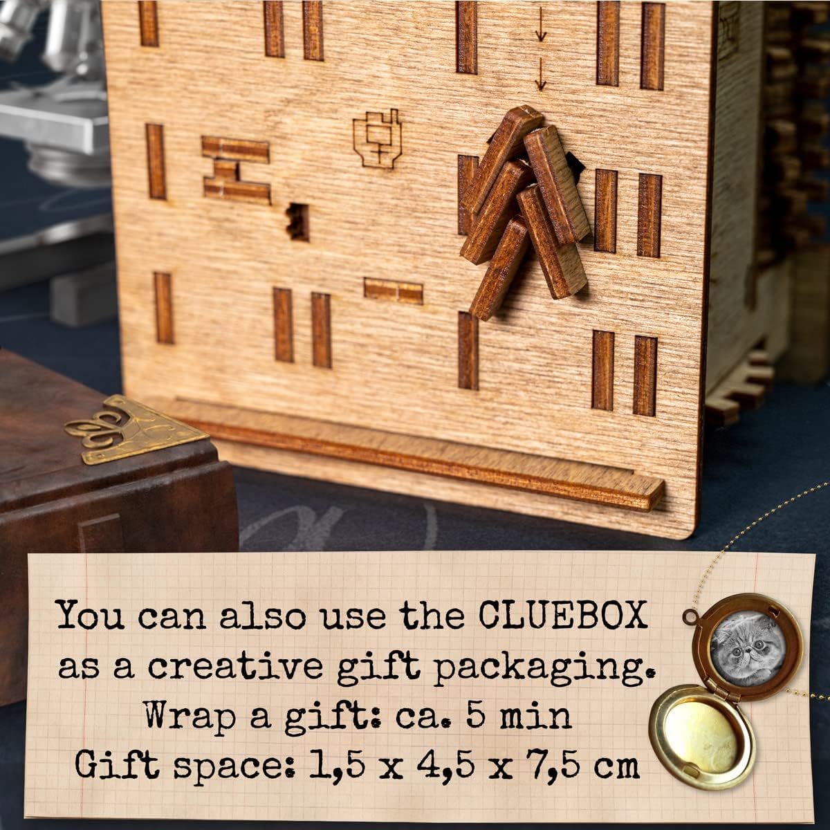iDventure Cluebox - Schroedingers Cat - Escape Room Game - Puzzle Box - 3D Wooden Puzzle for Adults - Treasure Gift Box - Brain Teaser - Birthday Gift Gadget for Men and Women - Money Box