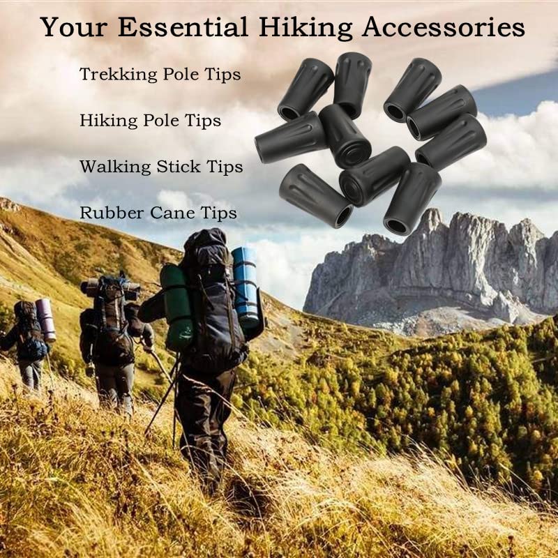 6pcs Walking Stick Tips, Replacement Rubber Tips for Walking Sticks, Trekking Pole Tips Baskets Hiking Pole Tips Feet Shoc...