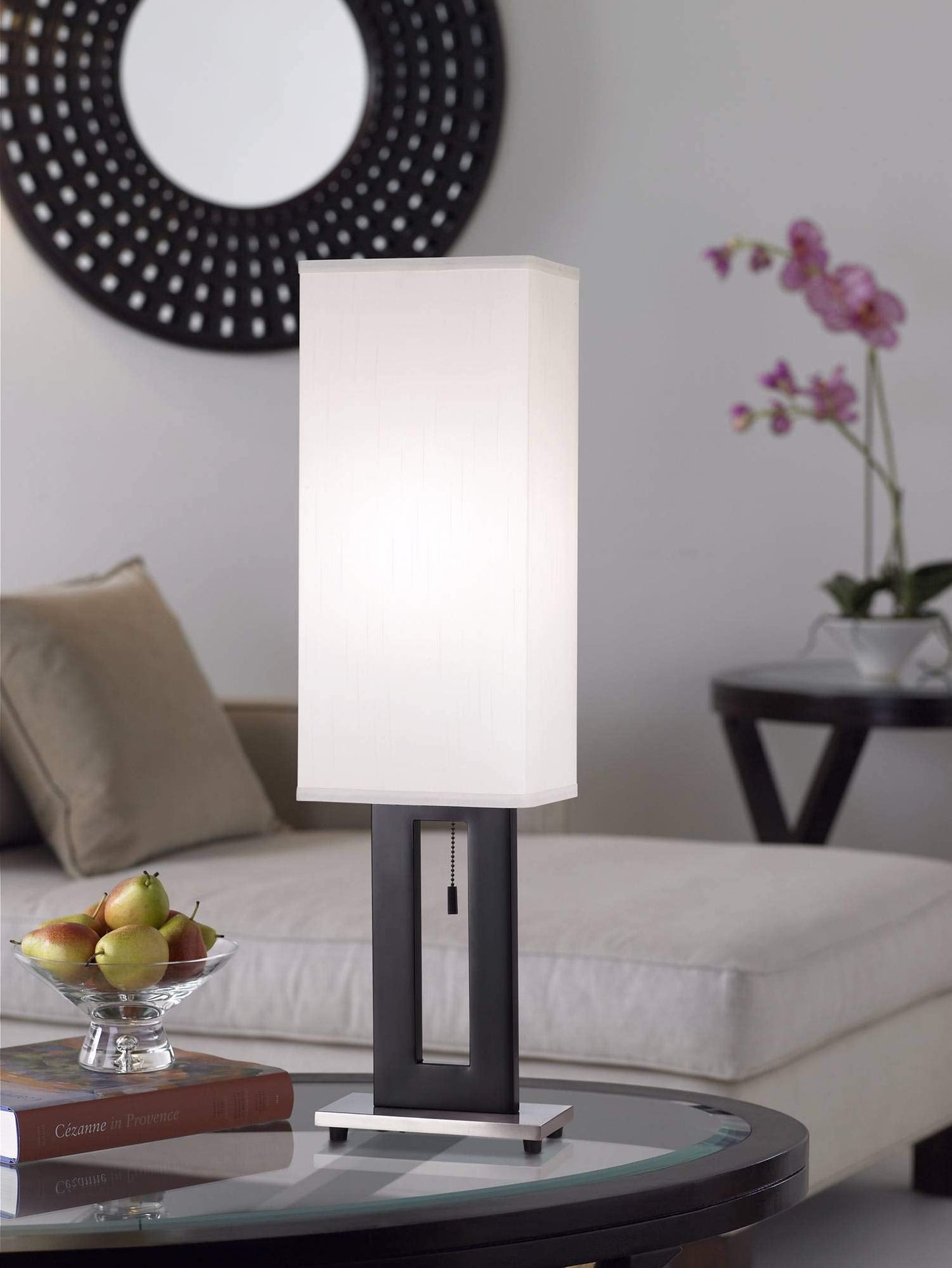 360 Lighting Modern Table Lamp - 30 Tall, Black & Nickel Metal Base, Off White Shade, Model 33009, Ideal For Living Room & Bedroom