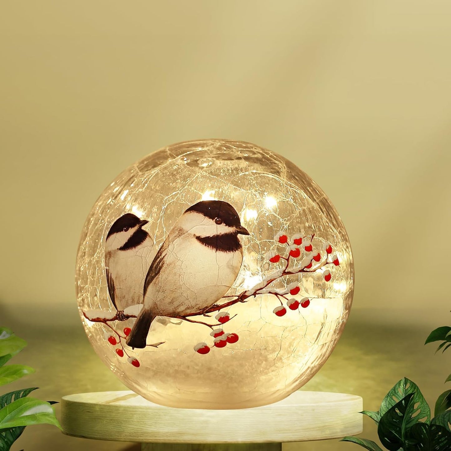 Idealxmas Glass Birds Pattern Led Light - Wireless  le Glass Night Lamp, Warm White, Clear, 1 Birdsball For Bedroom & Garden Decor