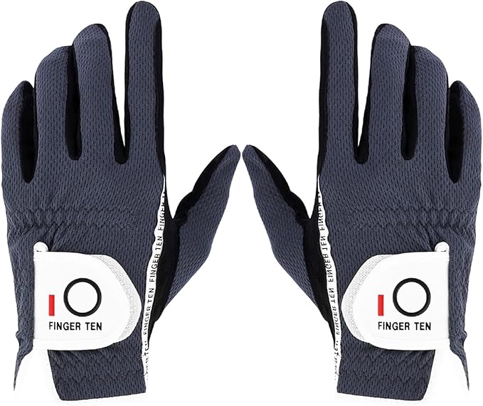 FINGER TEN Premium Rain Grip Men's Golf Gloves 1 Pair, Hot Wet Weather No Sweat Glove for Serious Feel & Performance, Left...