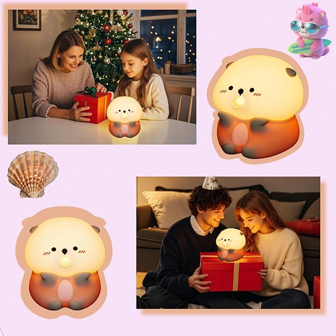 Sea Otter Night Light, Cute Otter Gifts, Soft Silicone Lamp with 3 Level Warm Light and RGB Changing, Breastfeeding Nursery Portable Kawaii Bedside Lamp for Baby, Toddler, Boys and Girls