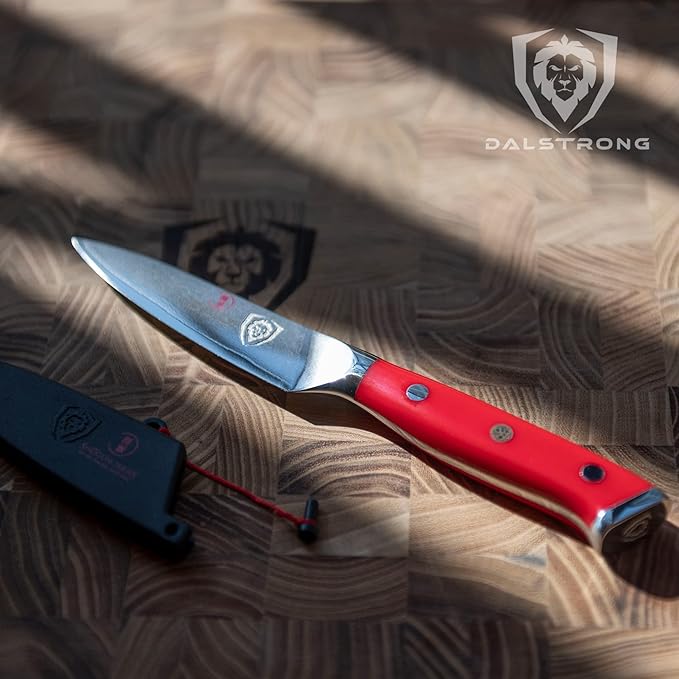 Dalstrong Paring Knife - 3.5 inch - Shogun Series - Damascus - Japanese AUS-10V Super Steel Kitchen Knife - Vacuum Treated - Crimson Red ABS Handle - Razor Sharp Cooking Chef Knife - w/Sheath