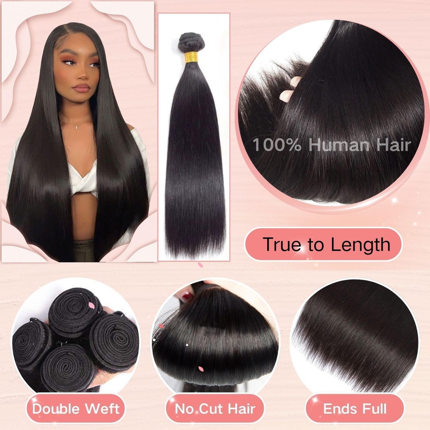 Aliprincess 12A Brazilian Virgin Hair Straight 16 Inch Double Weft One Bundle - 100% Unprocessed Natural Black Color Weave Bundl