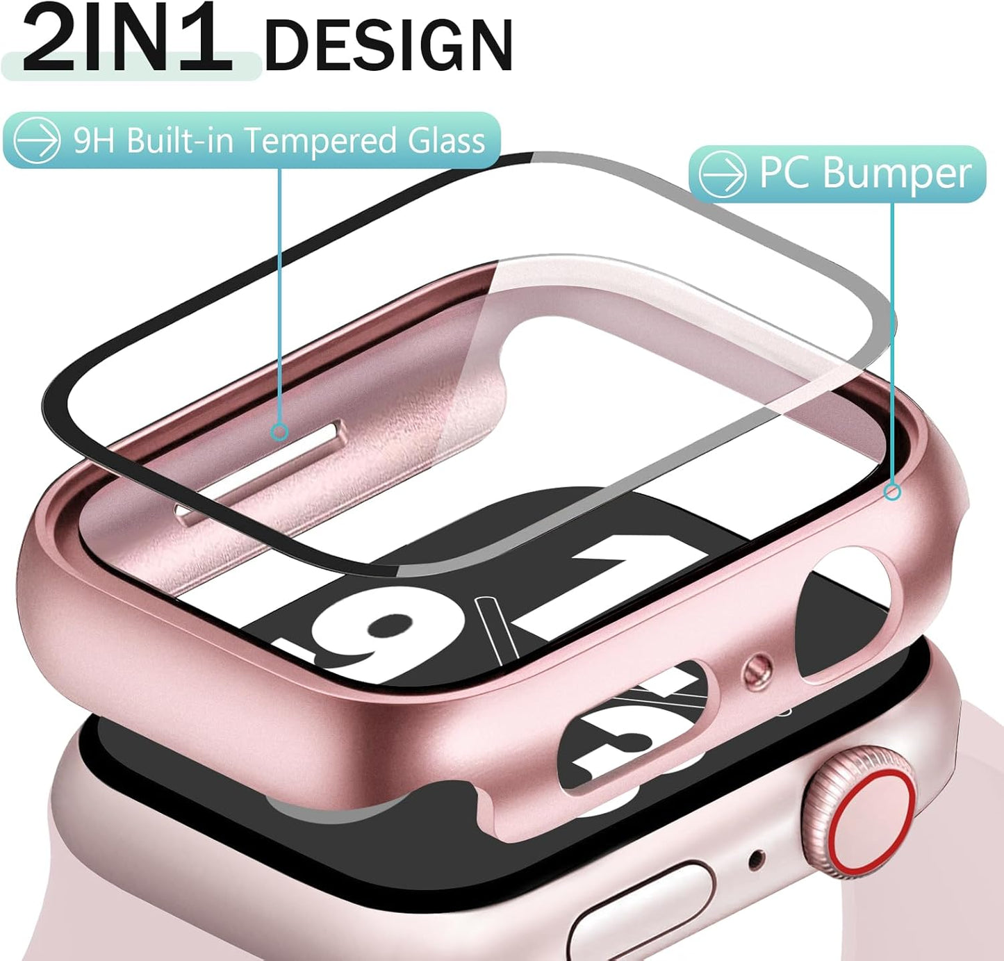 JR.DM 42mm 2 Pack Hard PC Case with HD Tempered Glass Screen Protector for Apple Watch Series 3/2/1, Slim Guard Bumper Full Coverage Protective Anti-Scratch Face Cover for iWatch, Pink/Clear