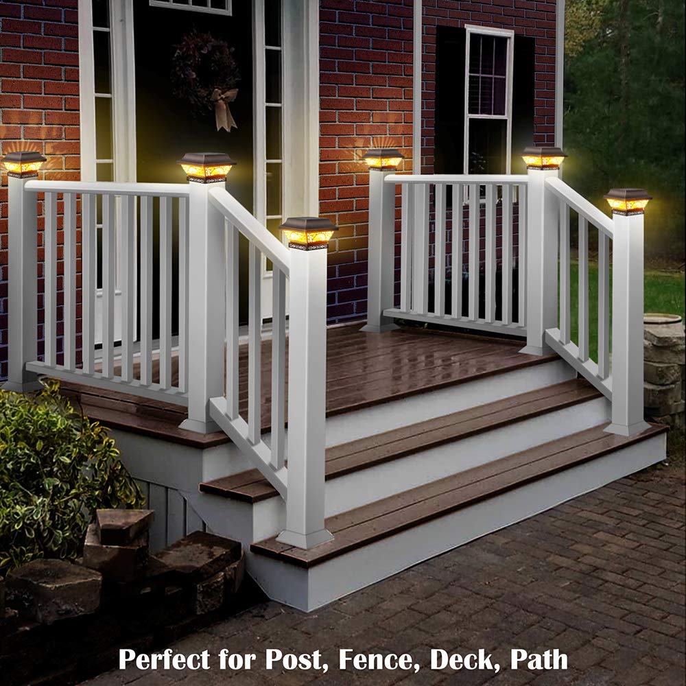 DenicMic Solar Post Lights 2 Pack, 25 Lumen Warm White LED, Waterproof Metal, Fits 3.5x3.5 to 5x5 Posts, Copper