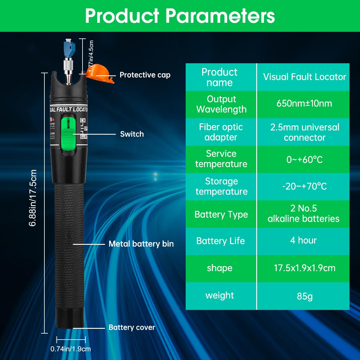 Moocci Visual Fault Locator Fiber Optic Tester - Fiber Optic Cable Tester Meter with FC to LC Adapter - Tools Tester Kit for LC/FC/SC/ST, Network Cable Test