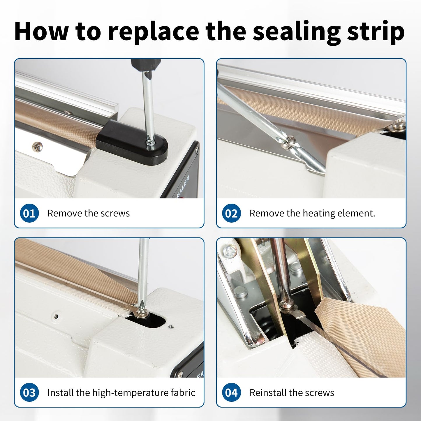 R-PACK Impulse Heat Sealer with Sealing Bar: Heavy-Duty Bag Sealer with Extra Cutting Blade (White, 8-Inch)