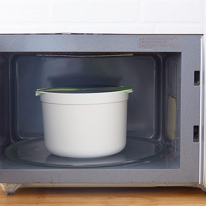 Ejoyous Microwave Rice Cooker, 2L Microwave Steamer Food Grade PP Material Microwave Rice Cooker with Rice Spoon for Home Kitchen Rice Cooking (Green)