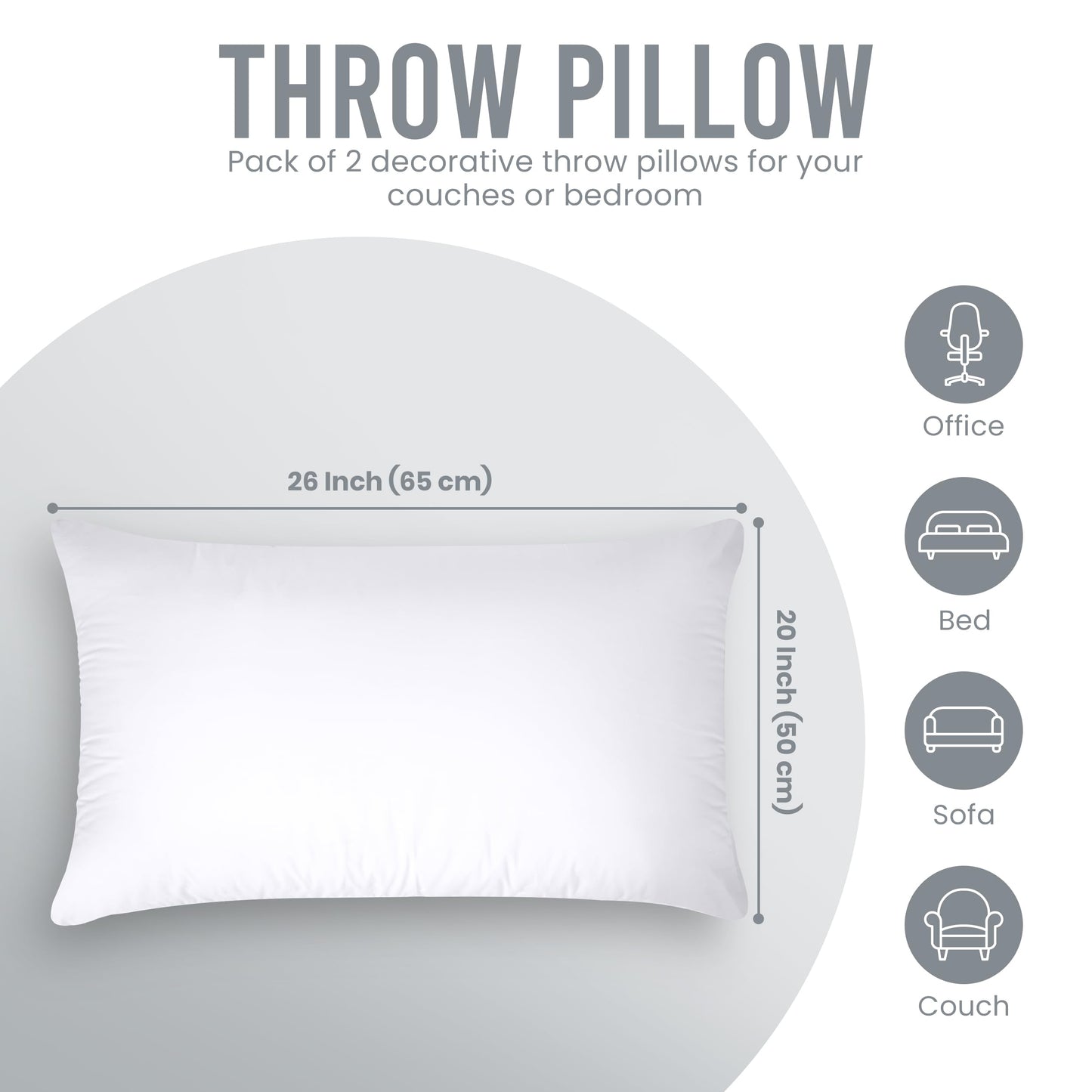 Utopia Bedding Throw Pillows (Pack of 2, White), 20 x 26 Inches Indoor Decorative Pillow Insert for Sofa, Bed and Couch