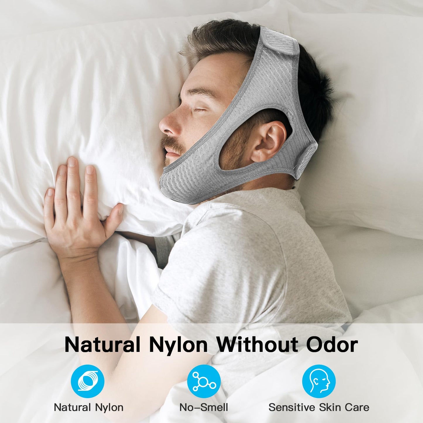 Vosaro Anti Snoring Chin Strap, Stop Snoring Device for Sleeping, Effectively Snoring Solution for Men and Women, Adjustable & Breathable Keep Mouth Closed Chin Strap, Grey