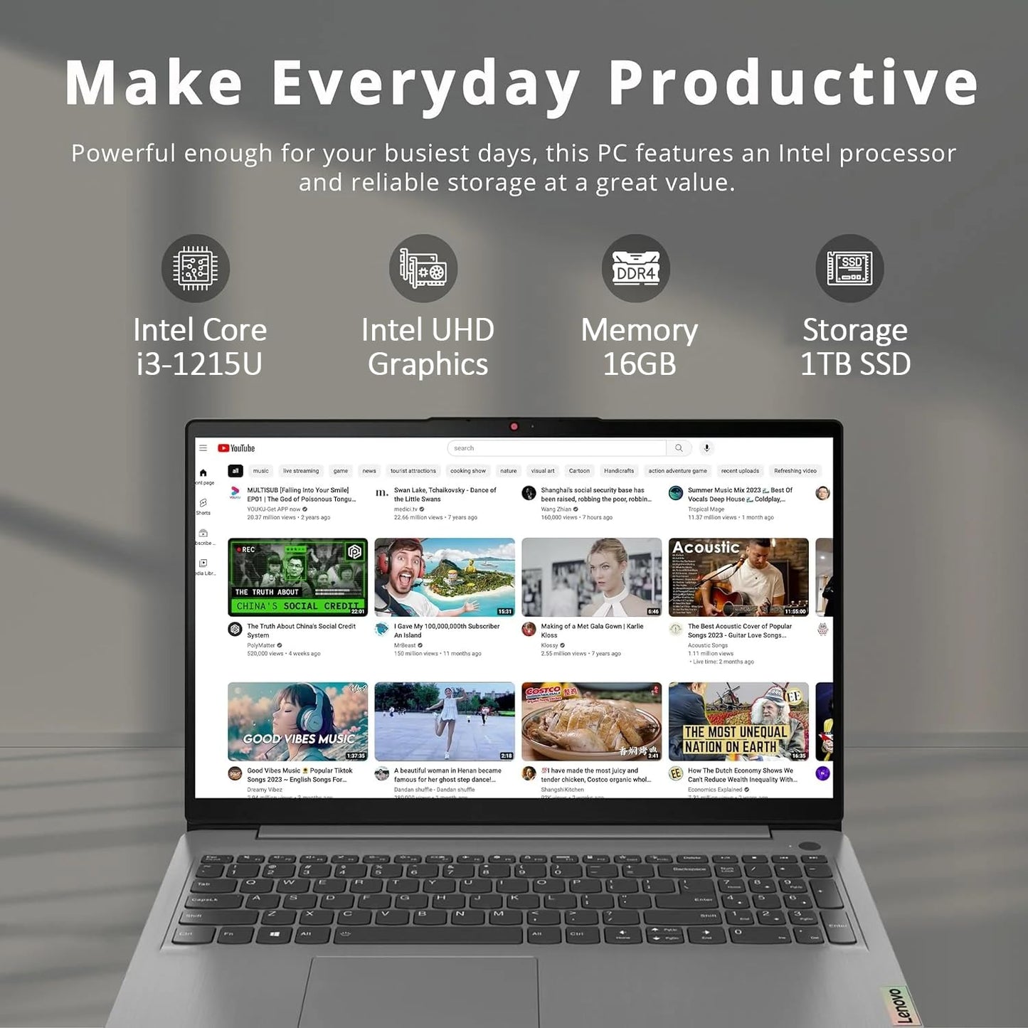 Lenovo Ideapad 1 15.6 Fhd Laptop, 12Th Gen Intel Core I3-1215U 6-Core Processor, 16Gb Ddr4 Memory, 1Tb Pcie Ssd, Sd Card Reader,