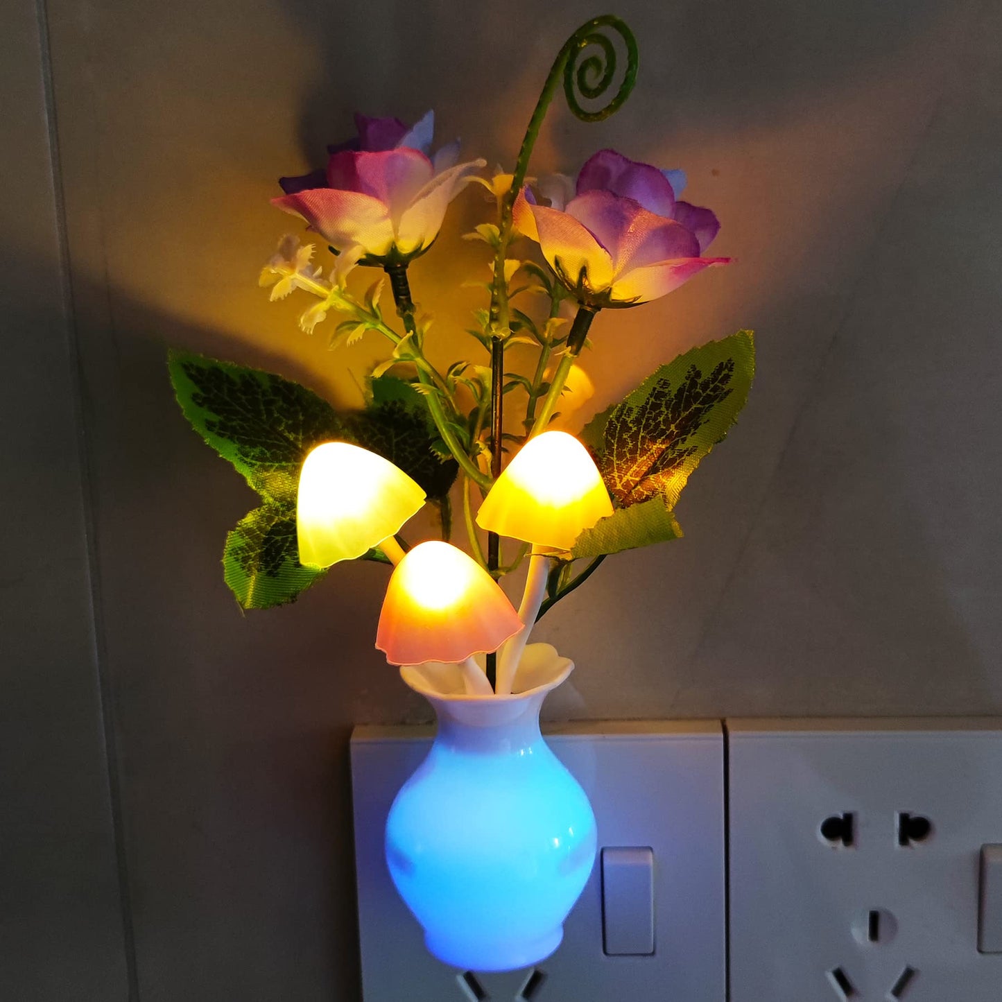 AUSAYE LED Night Light Sensor - 4 Pack Purple Rose Flower, Energy Saving, Plastic, Model 7413, Ideal for Kids and mature-themeds Bedroom, Bathroom