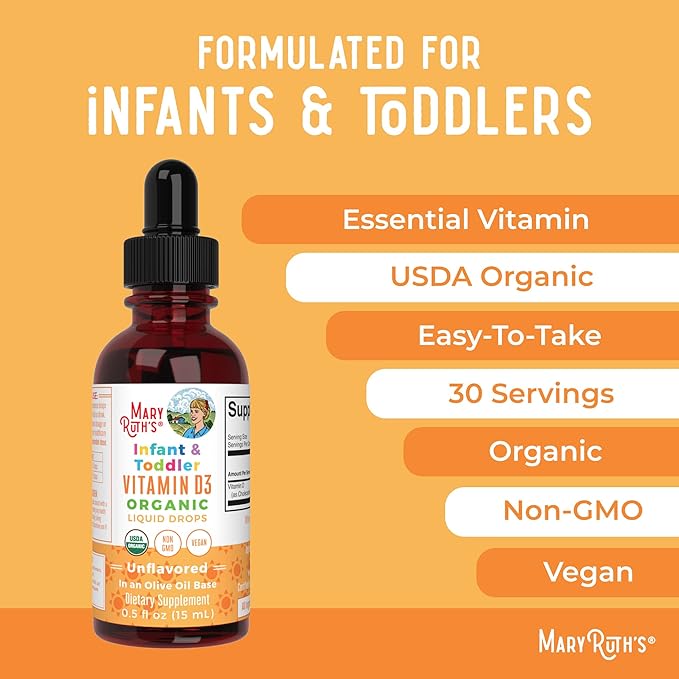 MaryRuth Organics Infant Precision Probiotics Colic & Vitamin D3 Drops | USDA Organic, Clean Label Project Verified® | Vitamins for Immune Support & Overall Wellness | Vegan, Non-GMO, Gluten Free