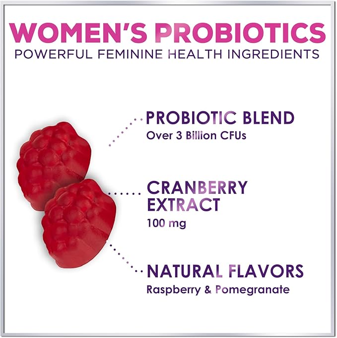 Probiotics for Women with Cranberry Extract - 6 Premium Strains for PH Balance, Digestive Health, Vaginal & Immune Support, 3 Billion CFU, Womens Probiotic Gummy for Feminine Health - 120 Gummies