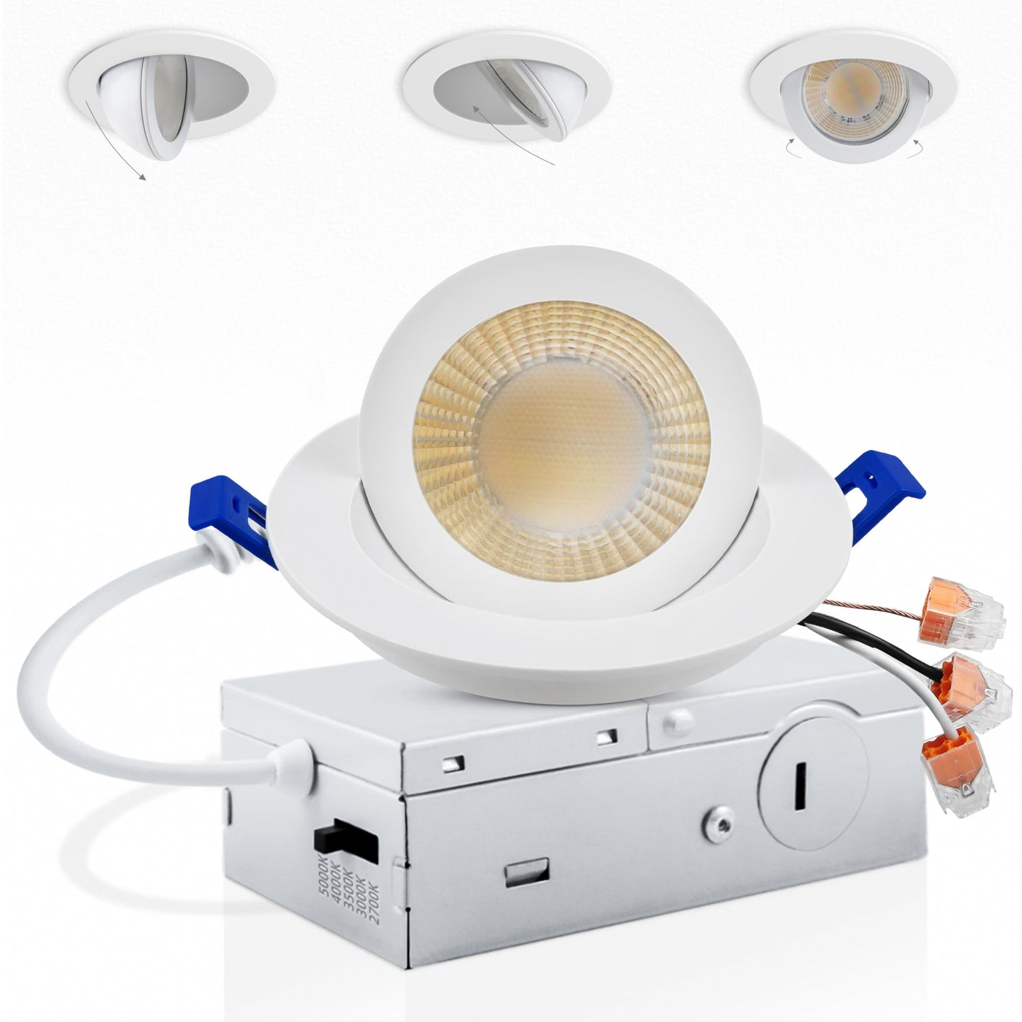 Adetu 3 Inch Gimbal Led Recessed Lighting, 5Cct Selectable, 7W (80W Eqv), 800Lm Bright, White, Model 3In-W