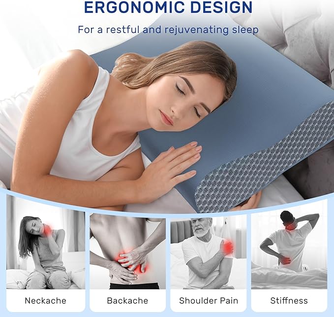 Neck Pillow Contour Memory Foam Pillows for Pain Relief Bed Pillow for Sleeping, Ergonomic Pillow for Neck and Shoulder Pain for Side Back Stomach Sleeper-Grey