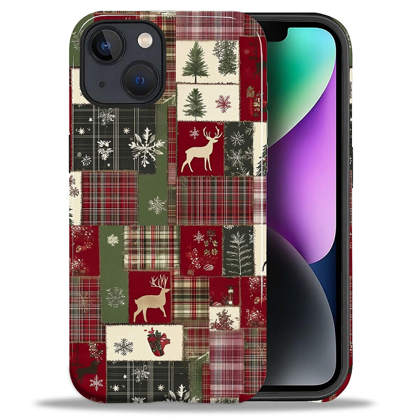 Goodsprout for iPhone 13/14 Case,Hybrid 2-Layer Hard Shell + Silicone Protective Case -Resistant Shockproof- Christmas Tree Deer