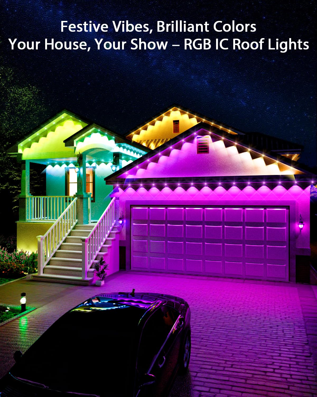 Mimirgb Permanent Outdoor Lights 300Ft Rgb Ic Outdoor Lights With 180 Led Lights For House Roof Christmas Holiday Party Daily Lighting Ip67 Waterproof Eaves Light With Multi Scene Modes For Halloween