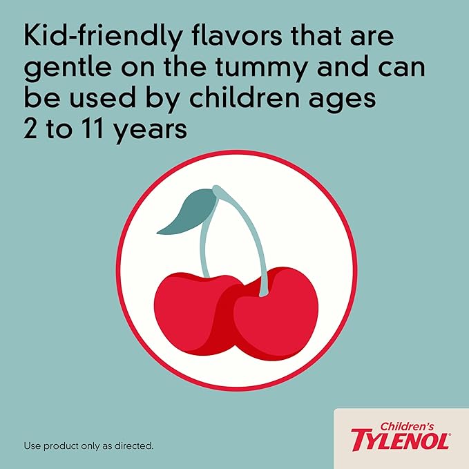 Children's Tylenol Liquid Pain Relief & Fever Medicine, Oral Suspension, Dye-Free, Acetaminophen, No Aspirin, No Ibuprofen, No High Fructose Corn Syrup; Cherry Flavor, 8 fl. oz.; Pack of 1
